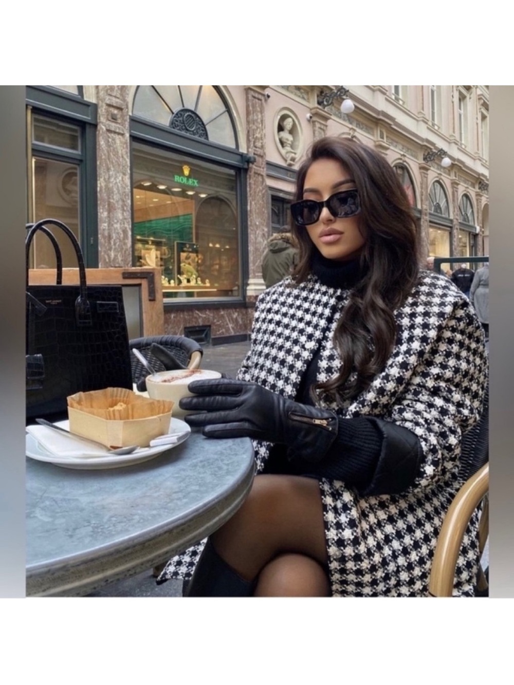 Zara Black and White Houndstooth Quilted Jacket pea coat